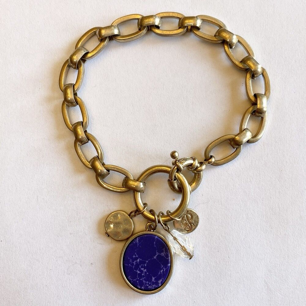 Premier Designs Blue Lapis Gold Tone Bracelet 8”